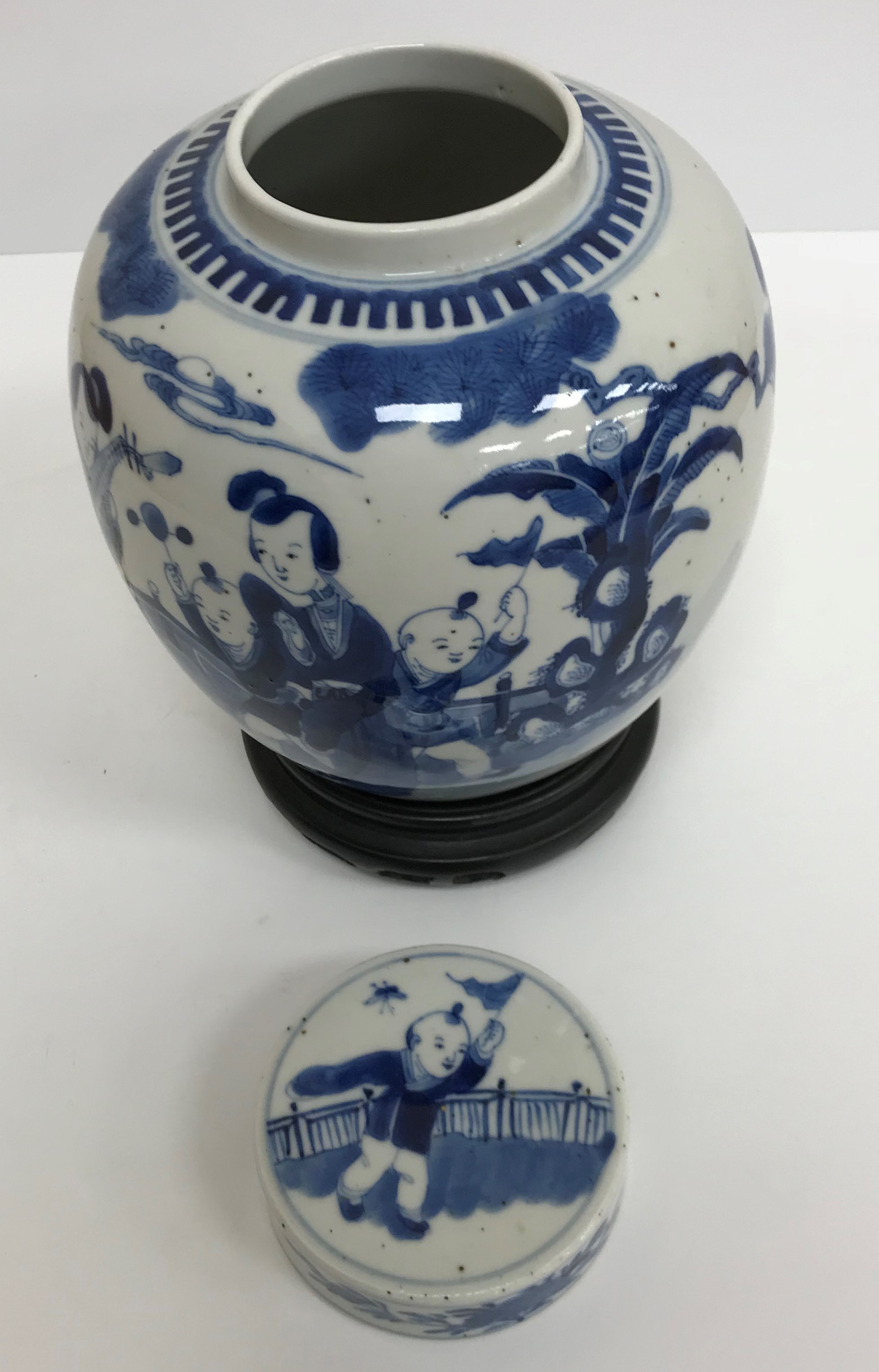 A 19th Century Chinese blue and white ginger jar and cover decorated with figures playing music and - Image 2 of 31