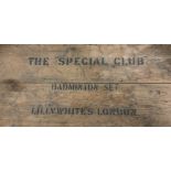 A pine box inscribed "The Special Club b