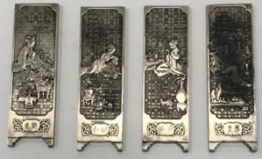A set of four Chinese white metal cast m