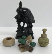 A box of Chinese soap stone items includ