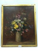 FS PEMBERTON "Summer flowers in a vase on a ledge", a still life study, oil on canvas,