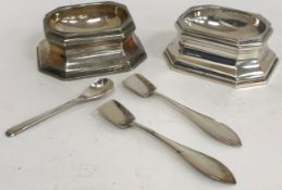 A pair of modern silver trencher salts of elongated hexagonal flared form (by Spink & Son,