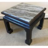 A Chinese hardwood square sectioned lamp table with marble top, 46 cm wide x 46 cm deep x 39.