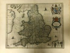 AFTER JOHANNES BLAEU "Anglia Regnum", a black and white engraved map, later coloured, circa 1662,
