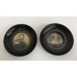 A pair of modern prints as 19th Century miniatures in black frames, 14.