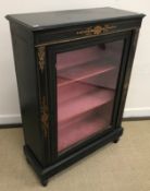 A Victorian ebonised and marquetry inlaid single drawer side cabinet, 76.