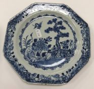 A collection of five late 18th / early 19th Century octagonal plates decorated with cranes in a