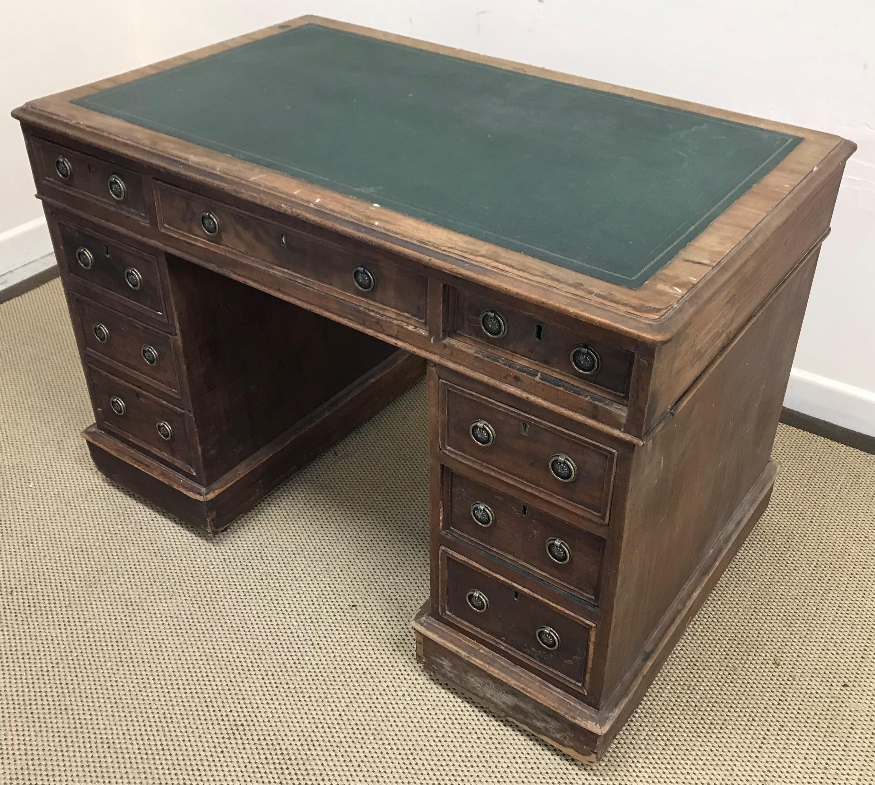 A Victorian mahogany double pedestal desk, the plain top with leather insert top over three drawers, - Image 2 of 2