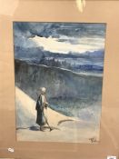 T RELMAN "Young Arab looking over town", watercolour, indistinctly signed lower right,