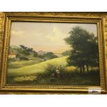 19TH CENTURY CONTINENTAL SCHOOL "Study of Continental landscape with ruins and figure in