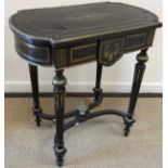 A 20th Century ebonised and brass inlaid single drawer side table in the Louis Philippe taste,