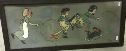 AFTER CECIL ALDIN “Children Playing with Hoop” chromolithograph heightened,
