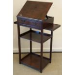 A circa 1900 mahogany reading table with single drawer above two slides and two shelves,