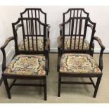 A set of four early 20th Century mahogany elbow dining chairs, 92.