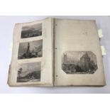 A Victorian scrapbook containing various scraps, prints, engravings, etchings, etc,