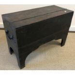 A pine blanket box of plain form, 111 cm wide x 47 cm deep x 43 cm high,