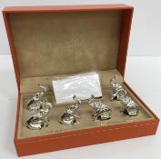 Two cased sets of six Saint Hilaire silver plated menu / place card holders as elephants, boxed,