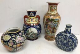 Four various 20th Century Chinese / Japanese vases of varying design, the tallest 44.