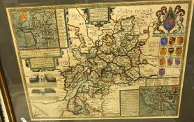 AFTER JOHN SPEEDE “Gloucestershire” a black and white engraved map,