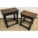 Two oak joint stools in the 17th Century manner, one with carved fan decoration,