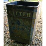 A cast iron litter bin of square form with canted corners, inscribed "Litter" to two sides, 50.