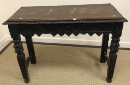 A 19th Century carved oak side table, the plain top above carved edge and frieze with shaped apron,