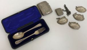 A case Christening set comprising fork and spoon, inscribed "John",
