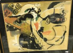 20TH CENTURY ORIENTAL SCHOOL "Study of two female dancers", watercolour heightened with white,