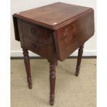 A Victorian mahogany drop-leaf Pembroke type work table with two drawers above work basket,