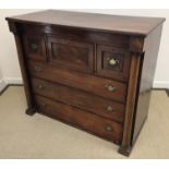 A Victorian mahogany Scotch type chest with three small drawers over three long drawers,