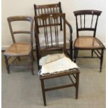 A Victorian button back salon chair with blue upholstery,