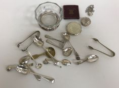 A collection of various silver spoons including salts, mustards, teaspoons and commemorative,