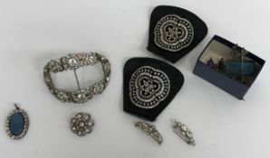 A collection of Georgian and later paste buckles, pendants, brooches,