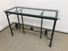 A modern Filipino wrought iron framed console table,