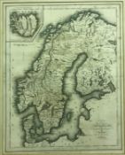 AFTER D LIZARS "Sweden, Denmark, Norway and Iceland" black and white engraved map, later coloured,