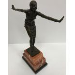 AFTER DIMITRI CHIPARUS "Art Deco dancer", a patinated bronze study on marble stepped base,