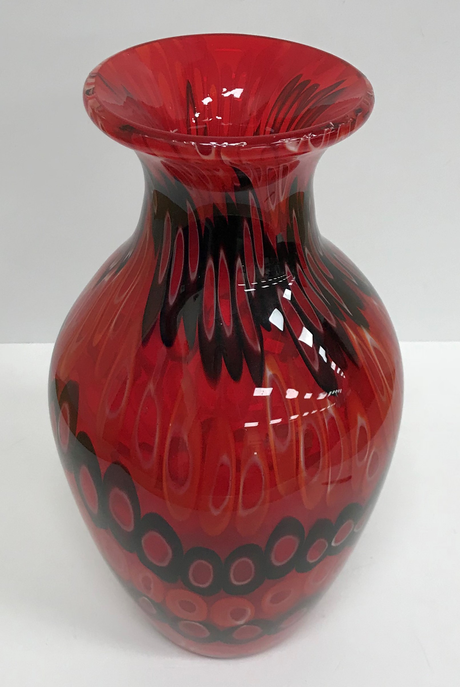 A late 20th Century Barovier & Toso Murano style vase with millefiori style internal decoration in