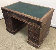 A Victorian mahogany double pedestal desk, the plain top with leather insert top over three drawers,