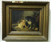 AFTER GEORGE AUGUSTUS HOLMAN "You can't talk", study of a Collie dog, child and cat by doorway,