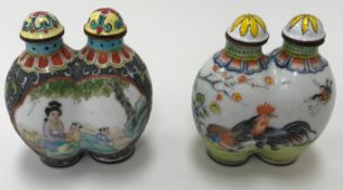 A collection of Chinese enamel on copper scent bottles including a double scent bottle decorated