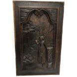 Two 19th Century Continental carved panels depicting "Woman with pitchfork", 50.