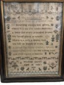 A William IV needlework sampler "The heavenly rest there is an hour of peaceful rest to mourning