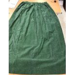 Two pairs of green chenille curtains with green linings and taped pencil pleat headings,