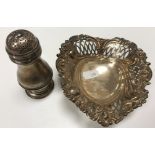 A Victorian silver bonbon dish of love heart form with pierced and embossed decoration,
