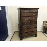 A circa 1800 oak chest on chest,