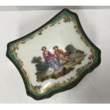 A 19th Century Meissen type trinket box of shaped form with decoration of a courting couple in a