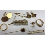 A collection of gold to include a pair of 9 carat gold cufflinks, 9 carat gold stone set ring,