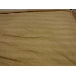 Two pairs of gold striped floral decorated interlined curtains with taped pencil pleat headings,