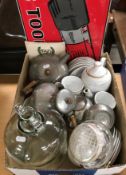 A box containing a Tudric pewter ware four piece tea set comprising tea pot, water jug,