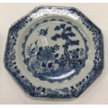 A collection of five late 18th / early 19th Century octagonal plates decorated with cranes in a